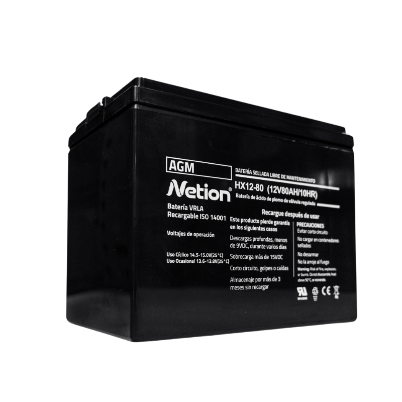 Batería AGM sellada plomo-ácido 12V 1.2Ah Netion de 1.2 Ah, vista frontal