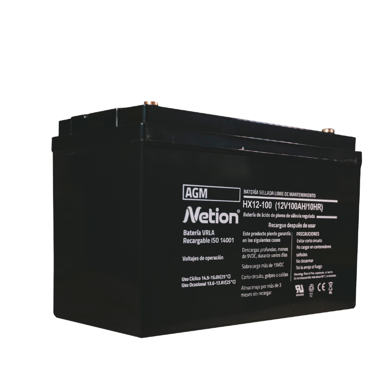 Batería AGM sellada plomo-ácido 12V 100Ah Netion de 100 Ah, vista frontal
