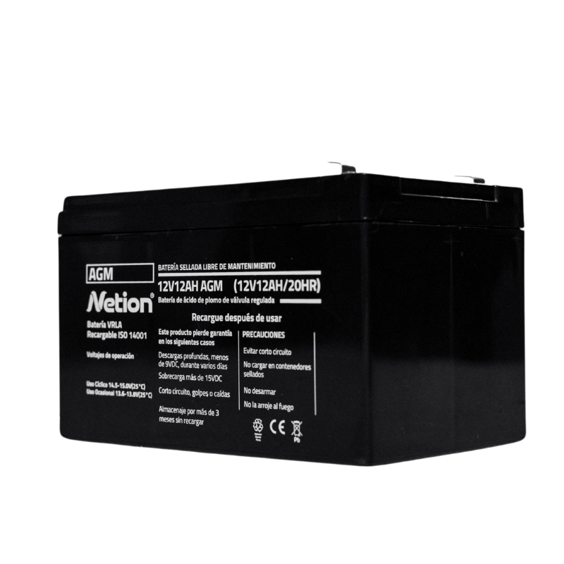 Batería AGM sellada plomo-ácido 12V 12Ah Netion de 12 Ah, vista frontal