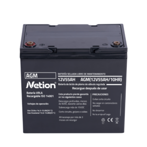 Batería AGM sellada plomo-ácido 12V 55Ah Netion de 55 Ah, vista frontal