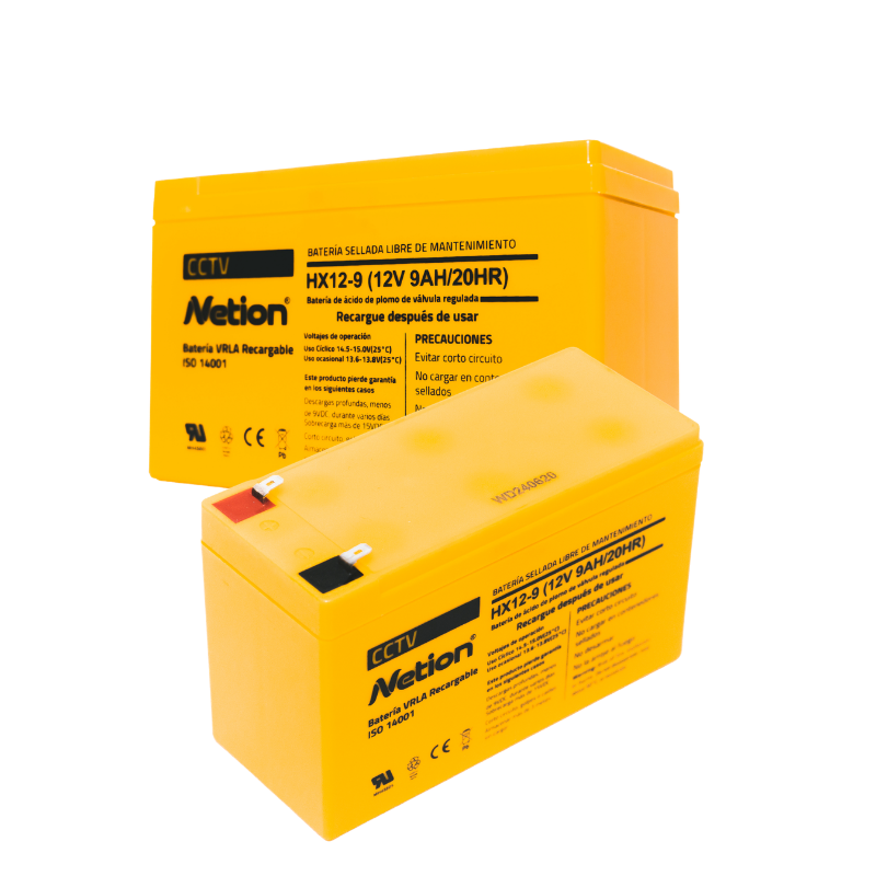 Batería CCTV sellada plomo-ácido 12V 9Ah Netion de 9 Ah, vista lateral