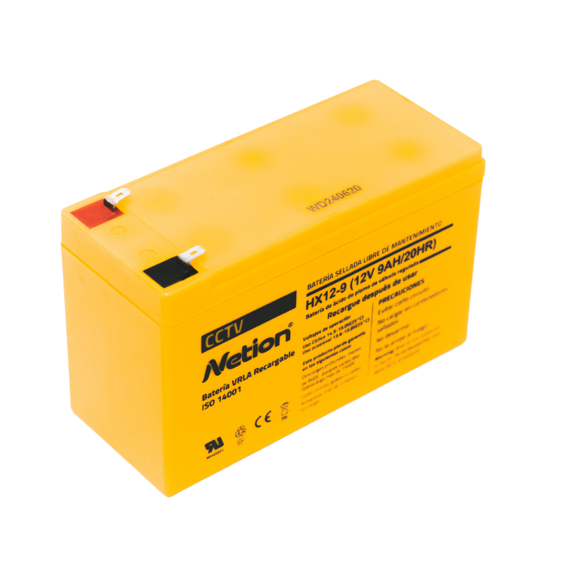 Batería CCTV sellada plomo-ácido 12V 9Ah Netion de 9 Ah, vista frontal