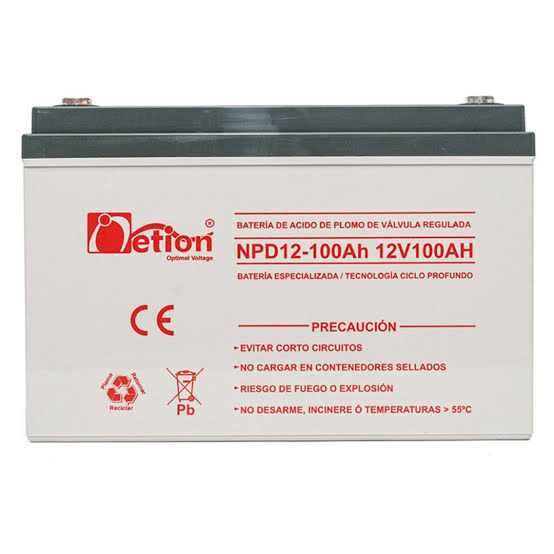 Batería Ciclo profundo AGM 12V 100Ah Netion de 100 Ah, vista frontal