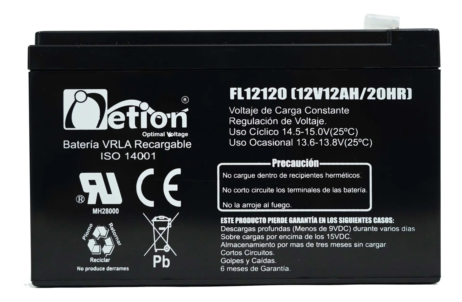 Batería Ciclo profundo AGM 12V 12Ah Netion de 12 Ah, vista frontal