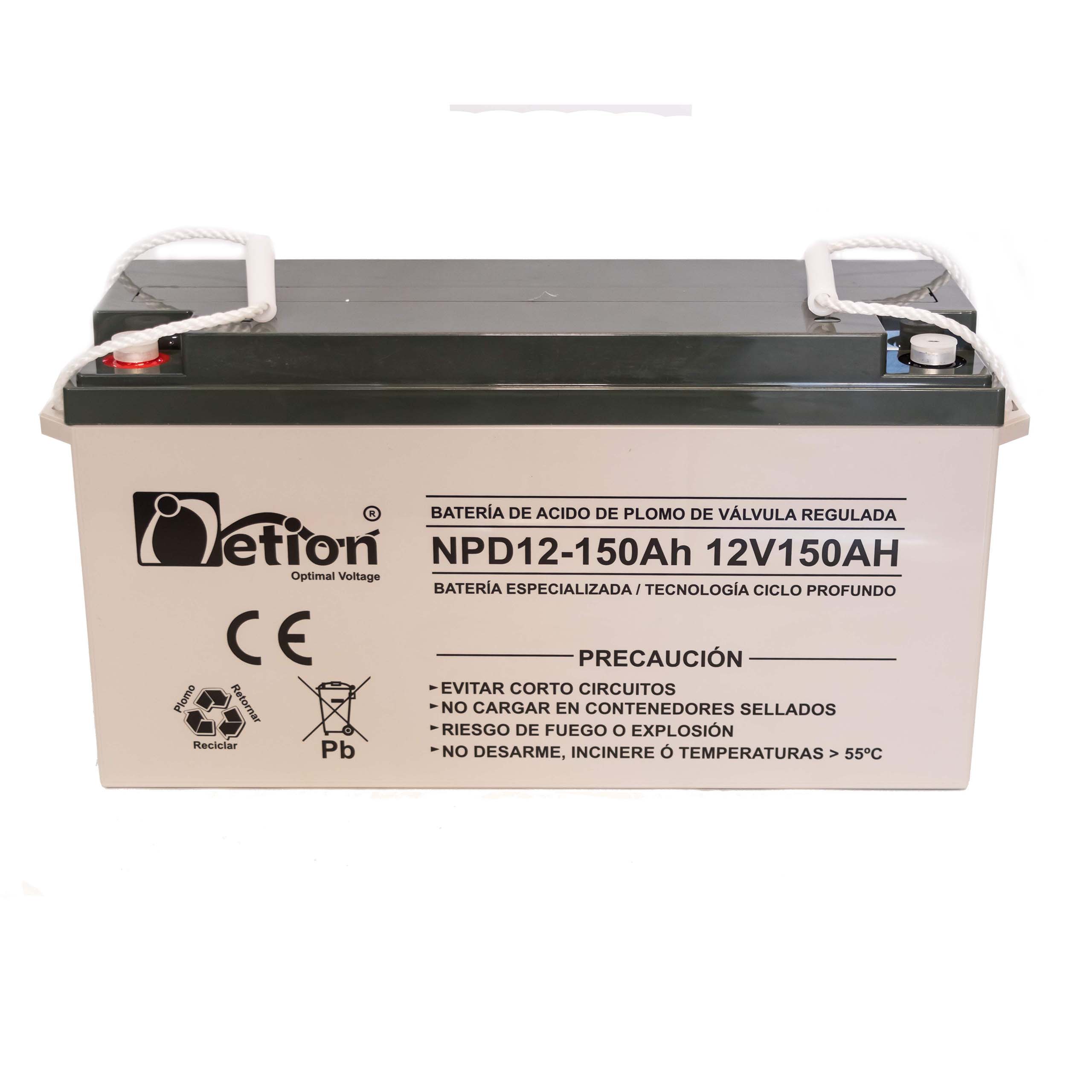 Batería Ciclo profundo AGM 12V 150Ah Netion de 150 Ah, vista frontal