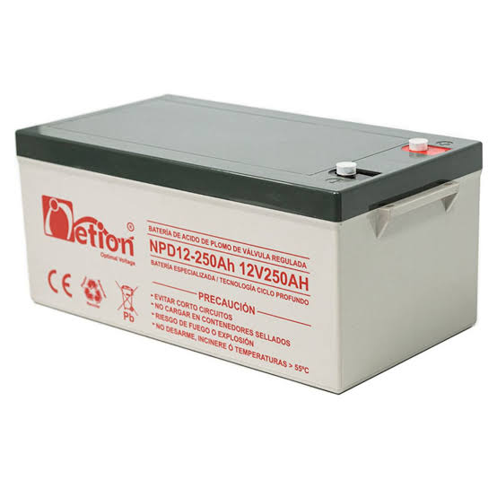 Batería Ciclo profundo AGM 12V 250Ah Netion de 250 Ah, vista frontal