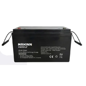 Batería de litio de ciclo profundo 25,6V 50Ah LiFePO4 Maxinn Energy de 50 Ah, vista frontal