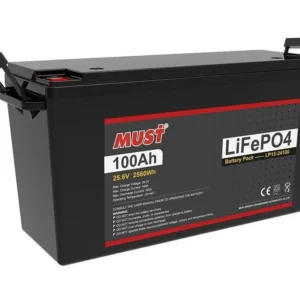 Batería de litio LiFePO4 100Ah 25.6V Must de 100 Ah, vista frontal