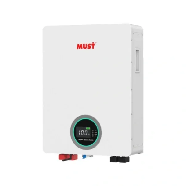 Batería de litio LiFePO4 300Ah 51.2V Must de 300 Ah, vista lateral