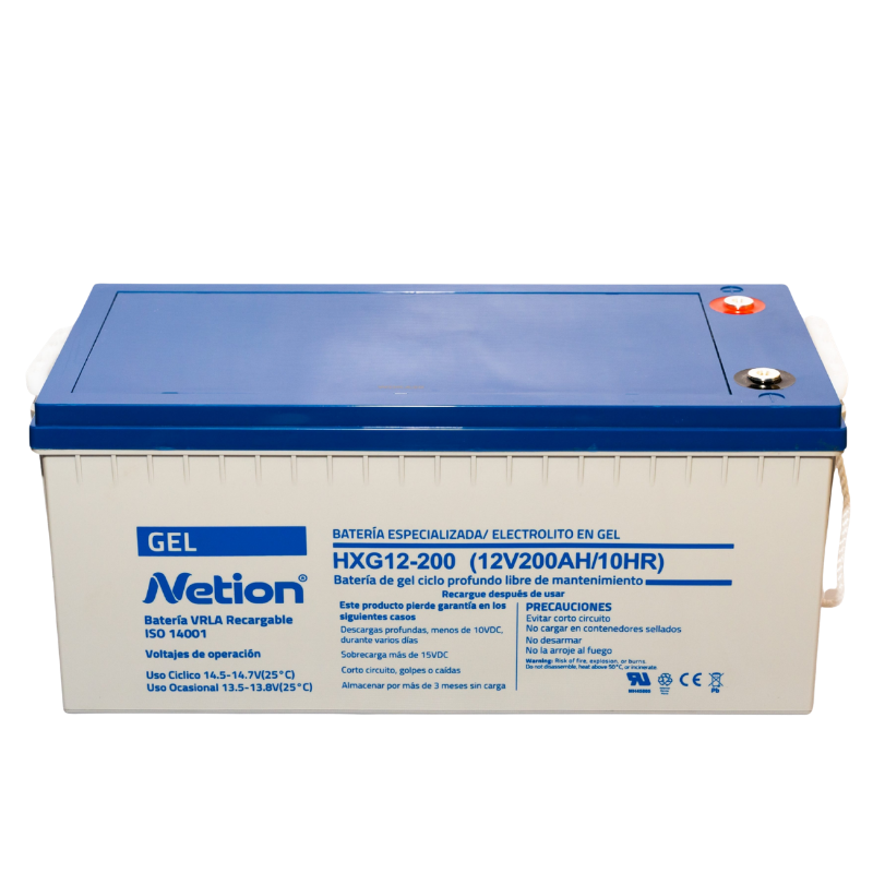 Batería Gel 12V 200Ah Netion de 200 Ah, vista frontal