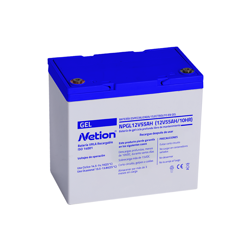 Batería Gel 12V 55Ah Netion de 55 Ah, vista frontal