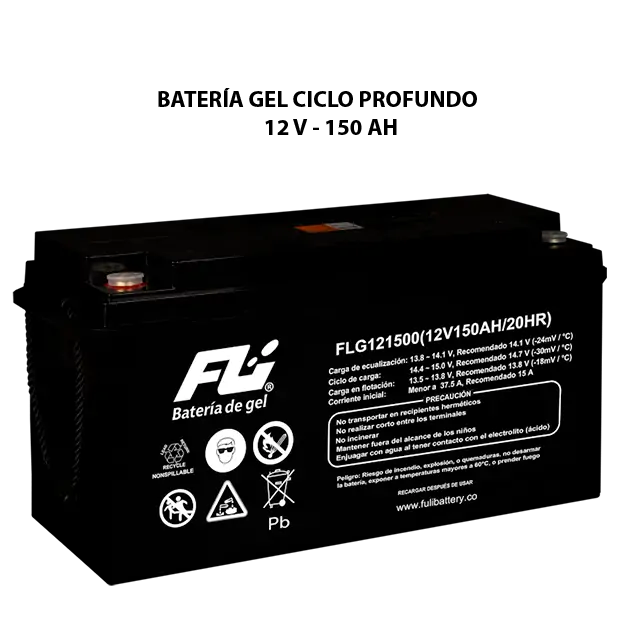 Batería GEL ciclo profundo 12V 150Ah Powest / Fulibattery de 150 Ah, vista lateral