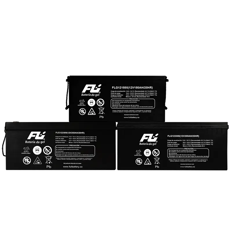 Batería GEL ciclo profundo 12V 200Ah Powest / Fulibattery de 200 Ah, vista frontal
