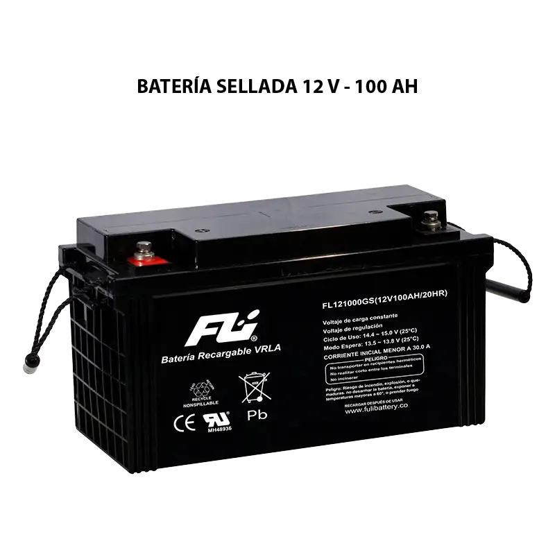 Batería sellada serie GS 12V 100Ah Powest / Fulibattery de 100 Ah, vista frontal