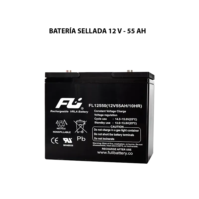 Batería sellada serie GS 12V 55Ah Powest / Fulibattery de 55 Ah, vista frontal