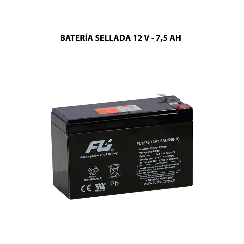 Batería sellada serie GS 12V 7.5Ah Powest / Fulibattery de 7.5 Ah, vista frontal