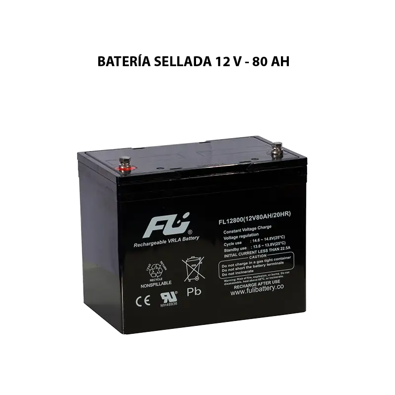 Batería sellada serie GS 12V 80Ah Powest / Fulibattery de 80 Ah, vista frontal