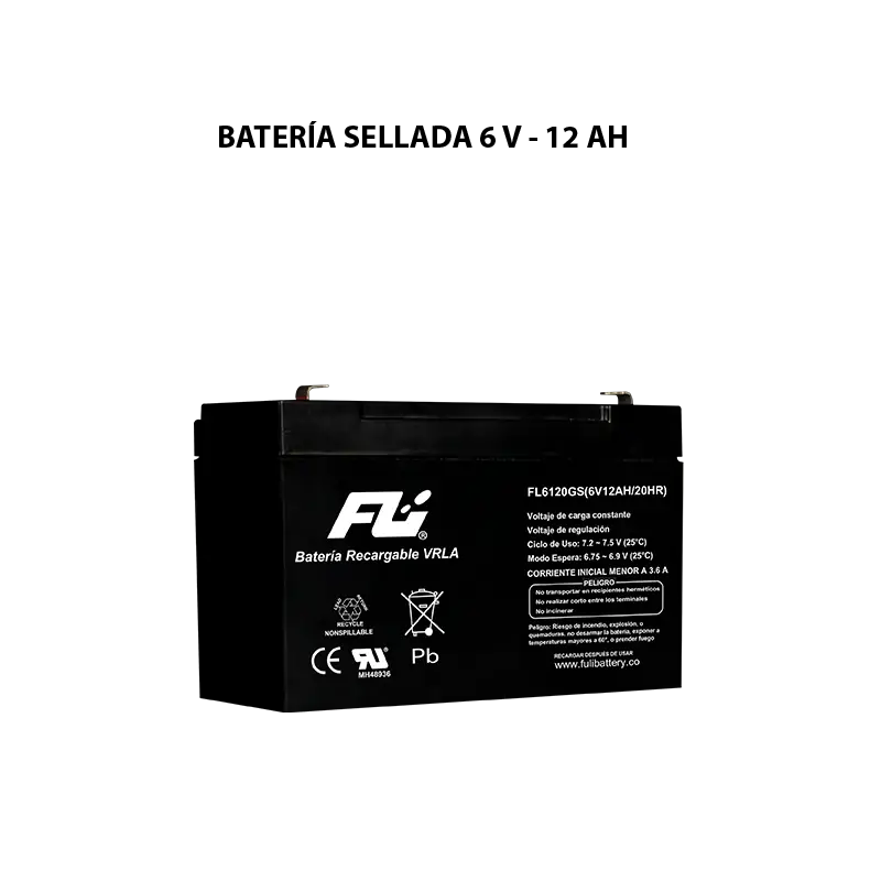Batería sellada serie GS 6V 12Ah Powest / Fulibattery de 12 Ah, vista frontal