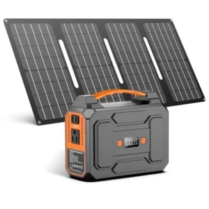 Estaciones de energía portátiles y paneles solares plegables, vista frontal