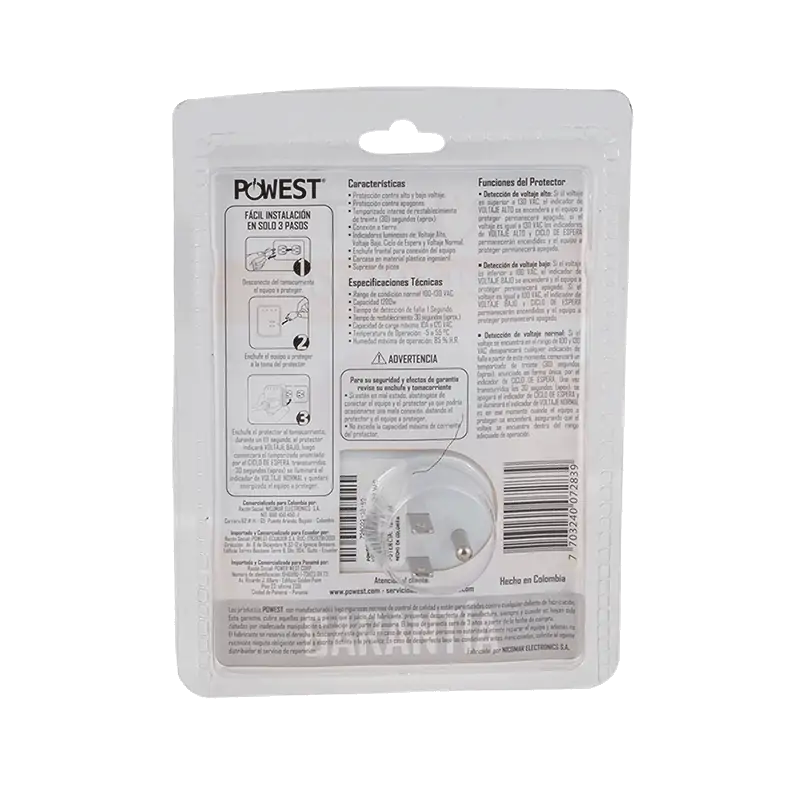Protector de voltaje MULTIMATIC Powest, vista posterior