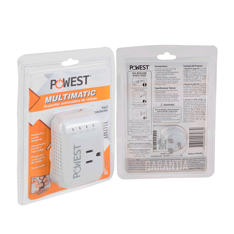 Protector de voltaje MULTIMATIC Powest, detalle de conexiones