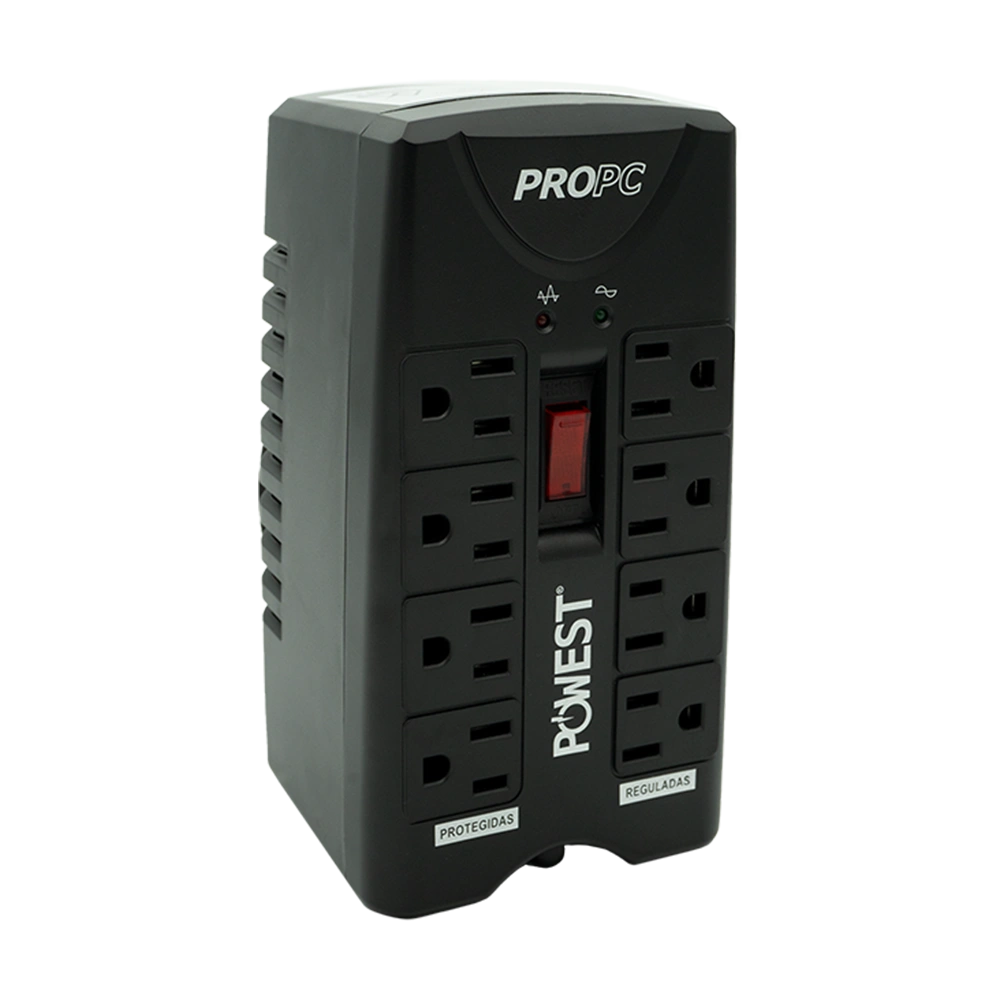 Regulador de voltaje PROPC 1000VA Powest de 1 kW, vista lateral