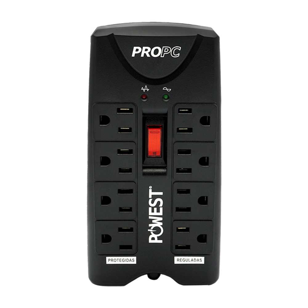 Regulador de voltaje PROPC 1000VA Powest de 1 kW, vista posterior