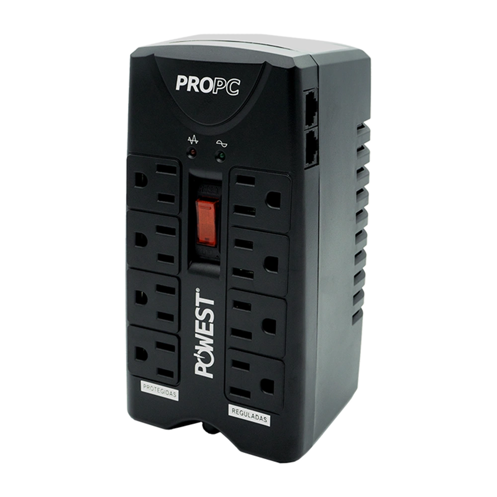 Regulador de voltaje PROPC 1000VA Powest de 1 kW, vista frontal